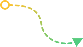 A yellow circle on the left is connected to a green triangle on the right by a curved, dashed line that fades from yellow to green, evoking Curacao’s bright palette and symbolizing a path or journey on a light gray background.