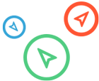 Three circles, each with a paper airplane icon, are set against a light gray background. The circles—blue (top left, small), red (top right, large), and green (bottom center, largest)—evoke the vibrant spirit of Curacao.