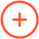 A bold orange plus sign is centered inside an orange circle on a light gray background, reminiscent of the vibrant hues found in Curacao. The thick, evenly weighted lines suggest adding or creating something new, such as an item or entry.