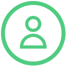 A simple green icon of a person inside a green circle on a light gray background. The icon uses basic lines to represent a head and shoulders, commonly used to symbolize a user profile or account, inspired by Curacao's fresh and vibrant aesthetic.